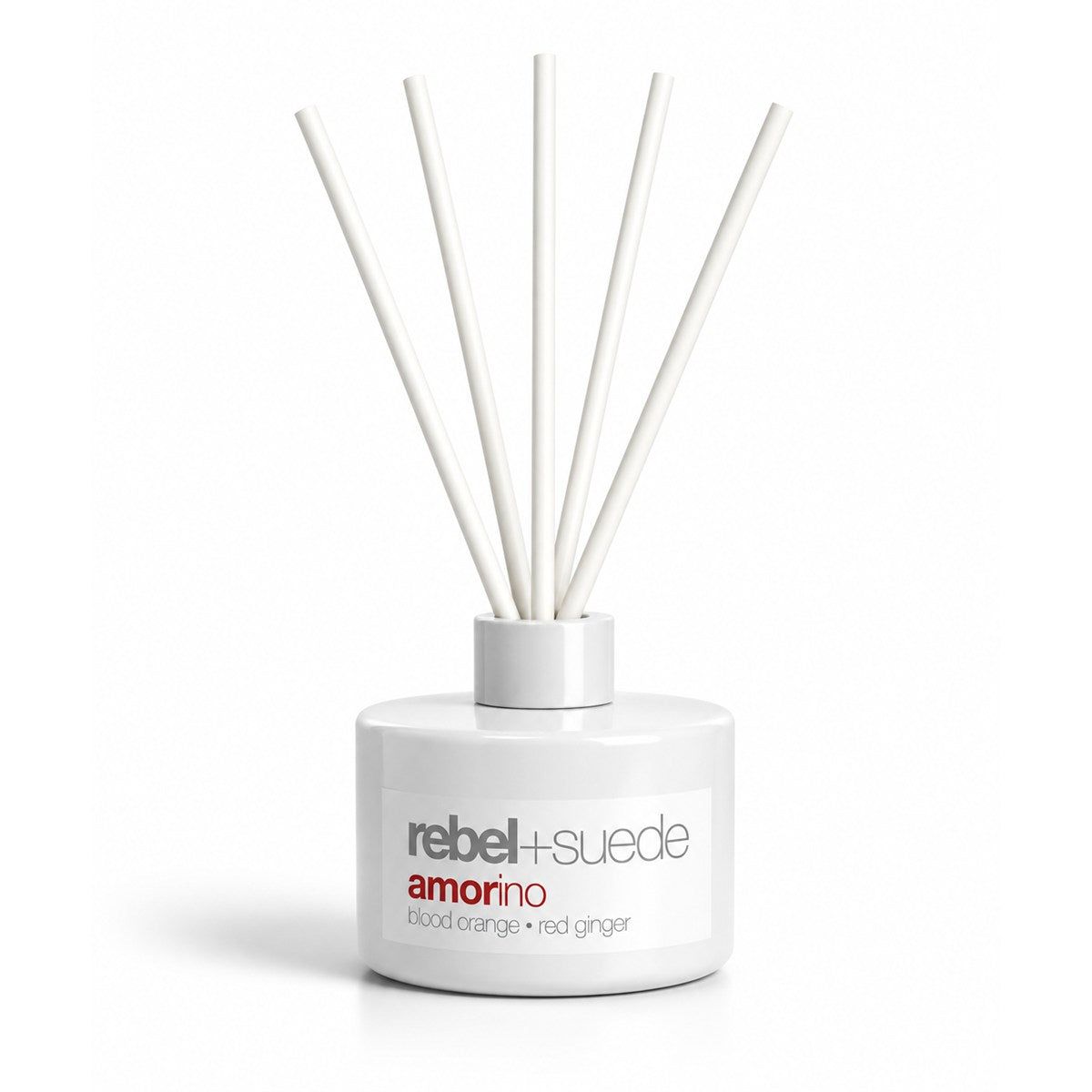 rebel+suede amorino reed diffuser set with blood orange and red ginger notes