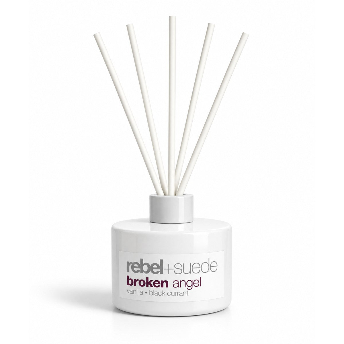 rebel+suede broken angel reed diffuser set with vanilla and black currant notes