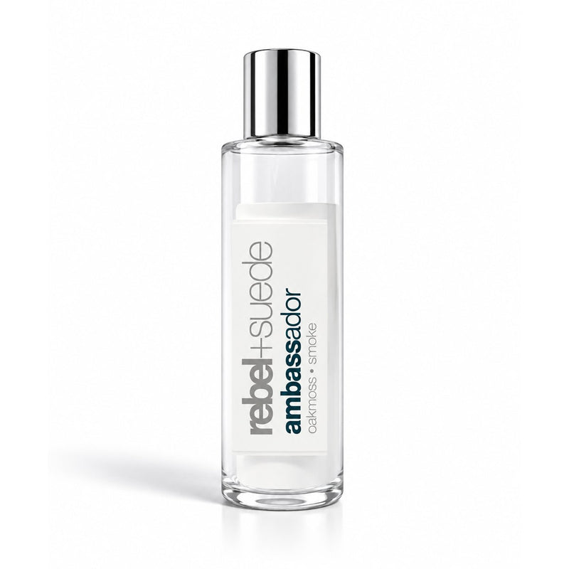 rebel+suede ambassador diffuser oil refill with oakmoss and smoke notes