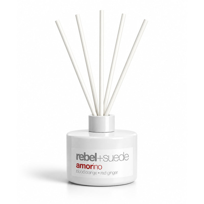 rebel+suede amorino reed diffuser set with blood orange and red ginger notes
