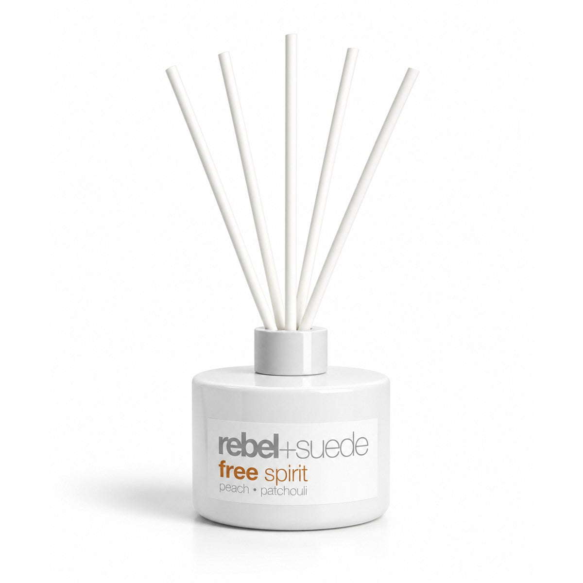 rebel+suede free spirit reed diffuser set with peach and patchouli notes