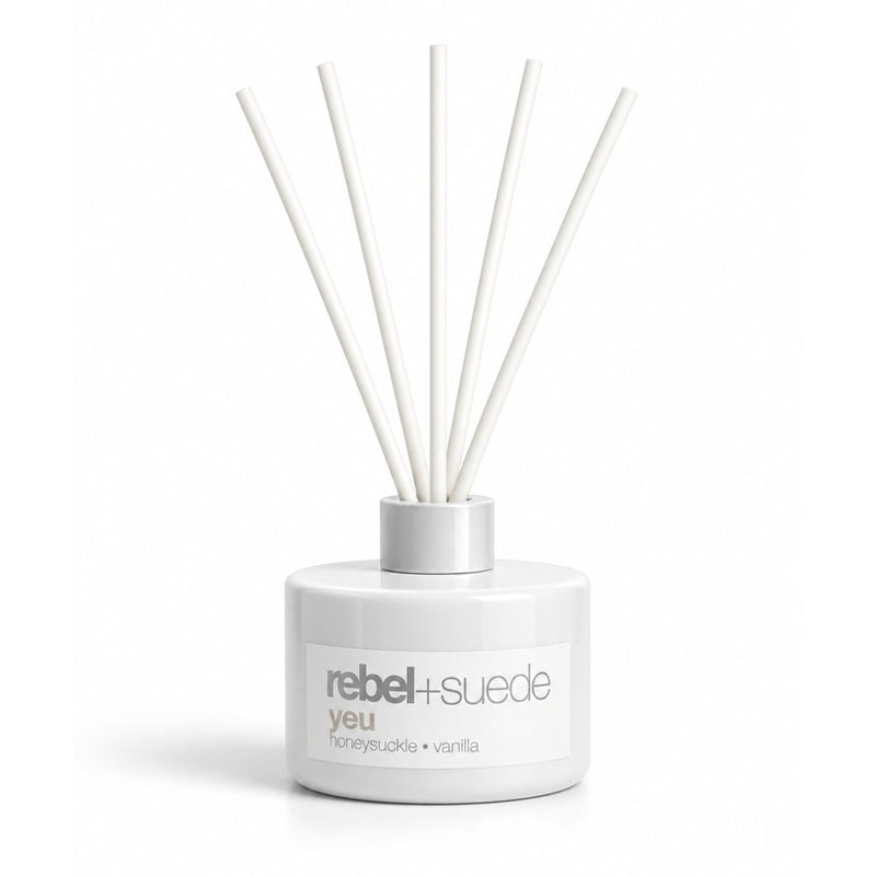 rebel+suede yeu reed diffuser set with honeysuckle and vanilla notes